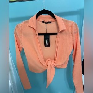 Boohoo long sleeve tie top